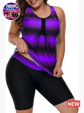 Plus Size Tankini Swimsuits with Capris Athletic Two Piece Bathing Suits